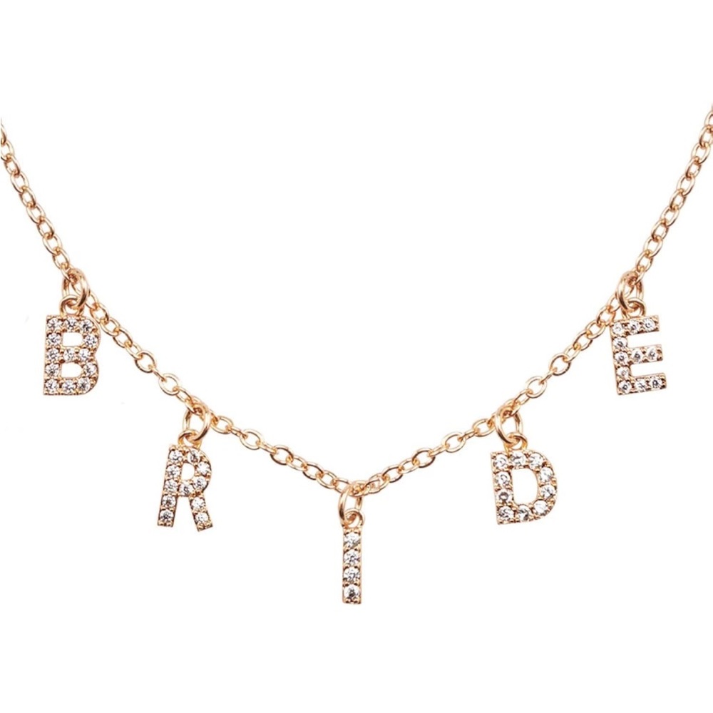 BRIDE necklace, gold, bachelorette bridal shower accessory! Wedding gift!